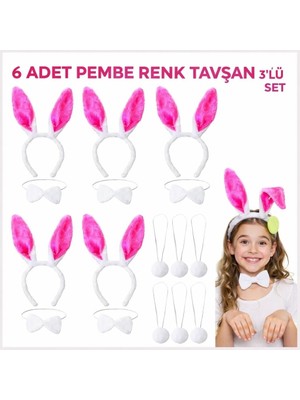 Marsilyan Şeker Pembesi Tavşan Sahne Seti 6'lı Set Taç Papyon Kuyruk