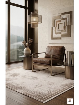 Artisanal Geometrics Bej Halı - Lüks Tasarım Salon Halısı, Özel Dokulu, Akrilik-Bambu , Antialerjik
