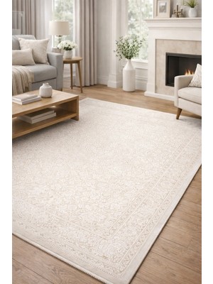 Modern Klasik Krem Halı 2200 gr Yoğunluklu 462.000 Vuruş Leke Tutmaz Salon Halısı