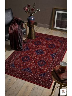 Premium Akrilik Bambu Halı - Kırmızı Klasik Uşak Desenli Salon Halısı 8mm Yumuşak Havlı Dokuma Taban