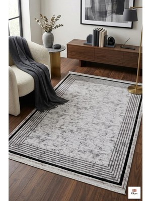 Luxury Living Collection: Vizon Pudra Mermer Dokulu Madalyon Salon Halısı