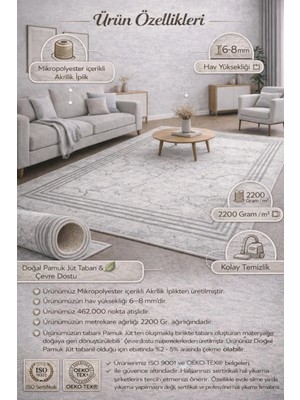 Hav Yüksekliği 462.000 Nokta 2200 Gr/m² Mikropolyester Akrilik Pamuk Jüt Taban Salon Halısı