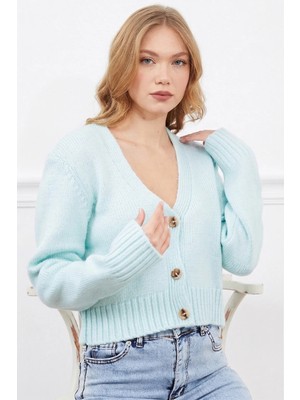 FullaModa Düğmeli V Yaka Triko Hırka