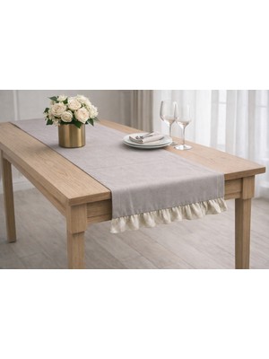 %100 Pamuk Faralya Life Ekose Fırfırlı Runner 45X140 cm Pamuklu Masa Runner Dekoratif Masa Örtüsü