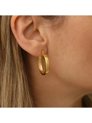 Nox Jewelry 14 Ayar Altın Kaplama Kalın Düz Halka Gümüş Küpe – Minimal ve Zamansız Tasarım