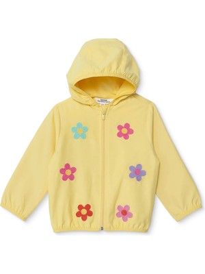 Midimod Kız Bebek Yağmurluk Çiçek Baskılı Kapüşonlu Uzun Kol