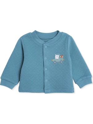 Hellobaby Erkek Bebek Kapitone Hırka Araba Baskılı Çıtçıtlı Bisiklet Yaka Long Sleeve