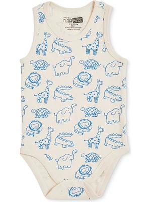 Hellobaby Erkek Bebek Body Hayvan Baskılı Çıtçıtlı Bisiklet Yaka Sleeveless