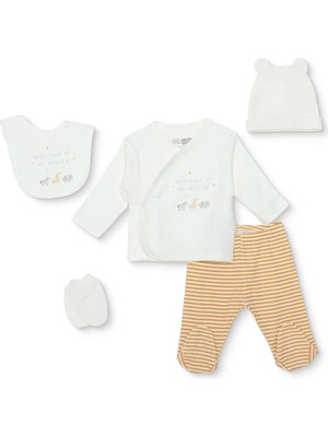 Hellobaby Erkek Bebek 5li Hastane Çıkışı Ayı Baskılı Çıtçıtlı Zarf Yaka Uzun Kol Patikli