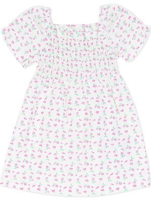 Hellobaby Kız Bebek Elbise Çiçek Baskılı Modelli Yaka Kısa Kol