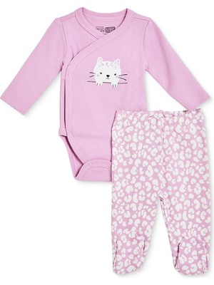 Hellobaby Kız Bebek Zıbın Body-Alt Hayvan Baskılı Çıtçıtlı Bisiklet Yaka Long Sleeve Patikli