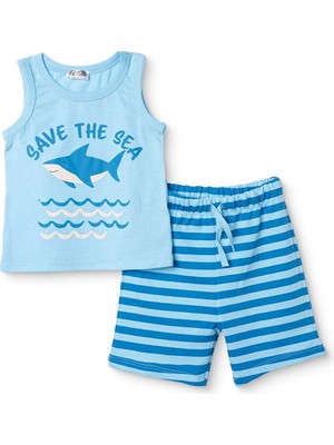 Hellobaby Erkek Bebek Atlet-Şort Hayvan Baskılı Bisiklet Yaka Sleeveless Reçme