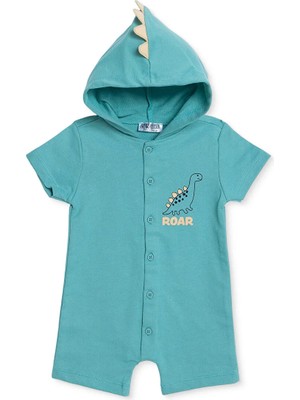 Hellobaby Erkek Bebek Kısa Tulum Hayvan Baskılı Düğmeli Kapüşonlu Short Sleeve Reçme