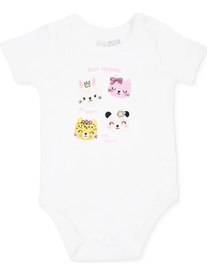 Hellobaby Kız Bebek Body Hayvan Baskılı Çıtçıtlı Zarf Yaka Short Sleeve
