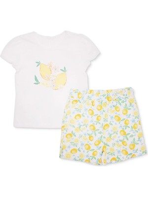 Hellobaby Kız Bebek Tişört-Şort Meyve Baskılı Düğmeli Bisiklet Yaka Short Sleeve Reçme