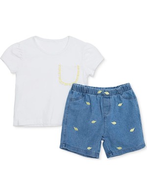 Hellobaby Kız Bebek Bluz-Şort Meyve Baskılı Düğmeli Bisiklet Yaka Short Sleeve Reçme