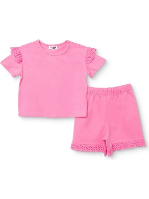Hellobaby Kız Bebek Bluz-Şort Bisiklet Yaka Short Sleeve Reçme