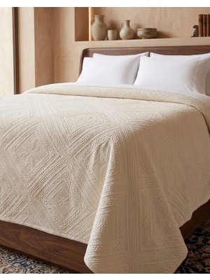 Natural Çift Kişilik Yatak Örtüsü/pike Tek Parça-Krem Rengi (200X230CM) %100 Pamuk