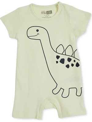 Hellobaby Erkek Bebek Kısa Tulum Dinozor Baskılı Çıtçıtlı Bisiklet Yaka Short Sleeve Reçme