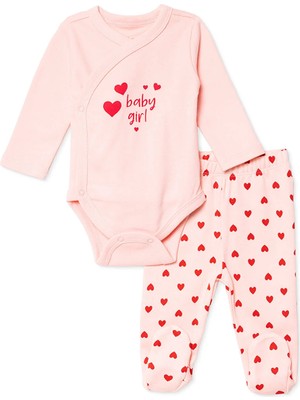 Hellobaby Kız Bebek Zıbın Body-Alt Kalp Baskılı Bisiklet Yaka Long Sleeve Patikli