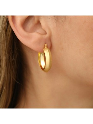 Nox Jewelry 14 Ayar Altın Kaplama Mat Yüzeyli Kalın Halka Gümüş Küpe – Dokulu Tasarım