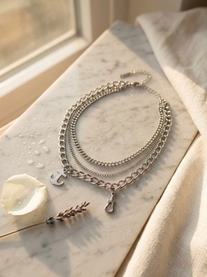 Meneva Aksesuar Deniz Temalı Üçlü Zincir Detaylı 316L Paslanmaz Çelik Bileklik