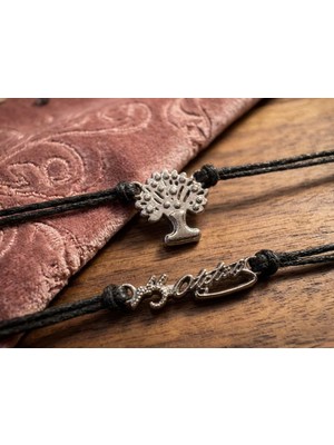 Meneva Aksesuar Hayat Ağacı ve Atatürk Imzalı Ayarlanabilir Ikili Arkadaşlık & Çift Bilekliği