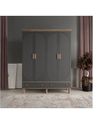 Vivense Bahar Gardırop, Antrasit, 4 Kapaklı