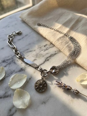 Meneva Aksesuar Paslanmaz Çelik Asimetrik Tasarım "güneş Çarkı" Detaylı Çoklu Çelik Zincir Bileklik