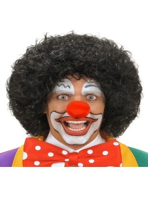 Siyah Renk Kıvırcık Afro Bonus Peruk ve Kırmızı Sünger B Seti