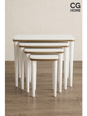 Cg Home Sahra 4’lü Zigon Sehpa Seti | Komple Lake Boyalı | Gold Detaylı | Modern Yan Sehpa