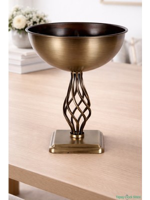 Yapay Çiçek Sitesi Metal Dekoratif Burgu Vazo 39 cm Bronz