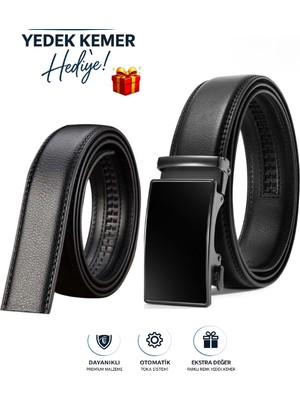 Otomatik Tokalı Deliksiz erkek Kemer /siyah Yedek Kemer Hediye
