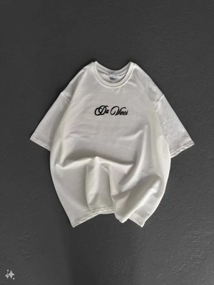 Femora Moda Unisex Baskılı Oversize T-Shirt - Beyaz