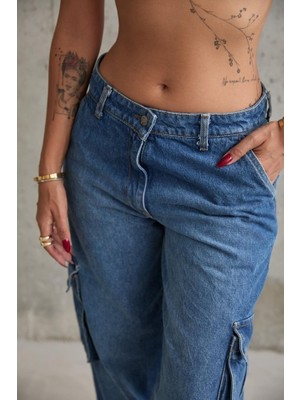 Femora Moda Mavi Yan Cepli Jeans Pantolon