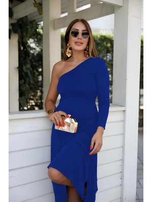 Femora Moda Kadın Uzun Kollu Tek Omuz Detay Krep Elbise