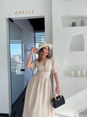 Femora Moda Kısa Kollu Uzun Elbise - Kırık Beyaz