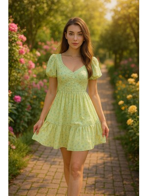 Femora Moda Yeşil Sırt Dekolteli Elbise