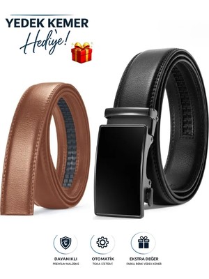 Otomatik Tokalı Deliksiz  Kemer /taba Rengi Yedek Kemer Hediye