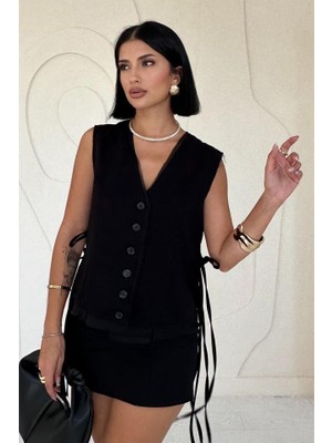 Femora Moda Siyah Yanları Bağcıklı Yelek
