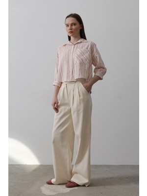 Femora Moda Çift Pileli Palazzo Pantolon - Natür