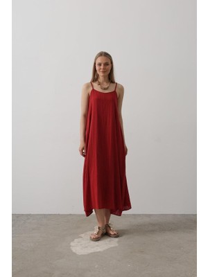 Femora Moda Askılı Uzun Çan Elbise - Bordo