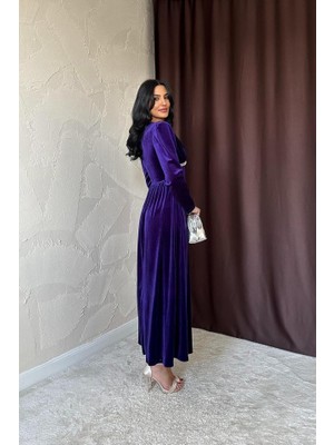 Femora Moda Mor Göğüs Altı Taşlı Elbise