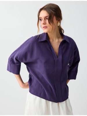 Jimmy Key Mor Gömlek Yaka Truvakar Kol Modal Dokuma Bluz