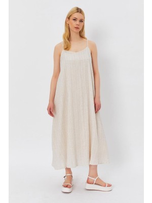 Femora Moda Askılı Uzun Çan Elbise - Natür