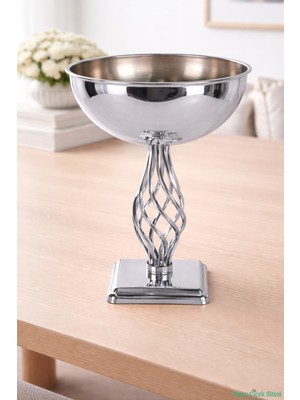 Yapay Çiçek Sitesi Metal Dekoratif Burgu Vazo 39 cm Gümüş