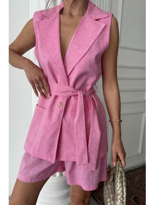 Femora Moda Keten Yelek - Şort Takım - Pembe