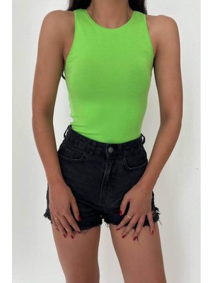 Femora Moda Örme Bisiklet Yaka Atlet - Fıstık Yeşili