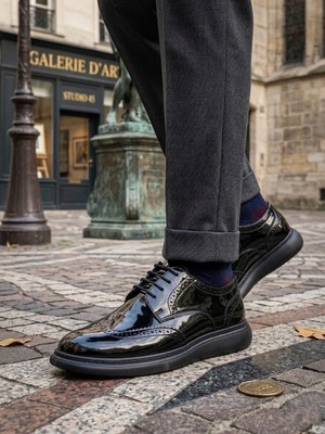 Baybonza BA0003 Yeni Sezon Siyah Rugan Lüks Brouge Klasik Ayakkabı