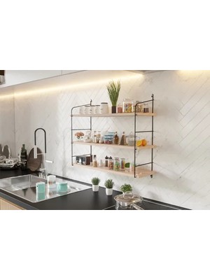 Vivense Bino Masif Doğal Ahşap Duvar Rafı Kitaplık, 3 Raflı, Siyah